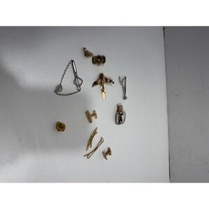 Vintage Mens Jewelry Lot Swank Tie Clips Cufflinks Lapel Pins Irish Duck Train